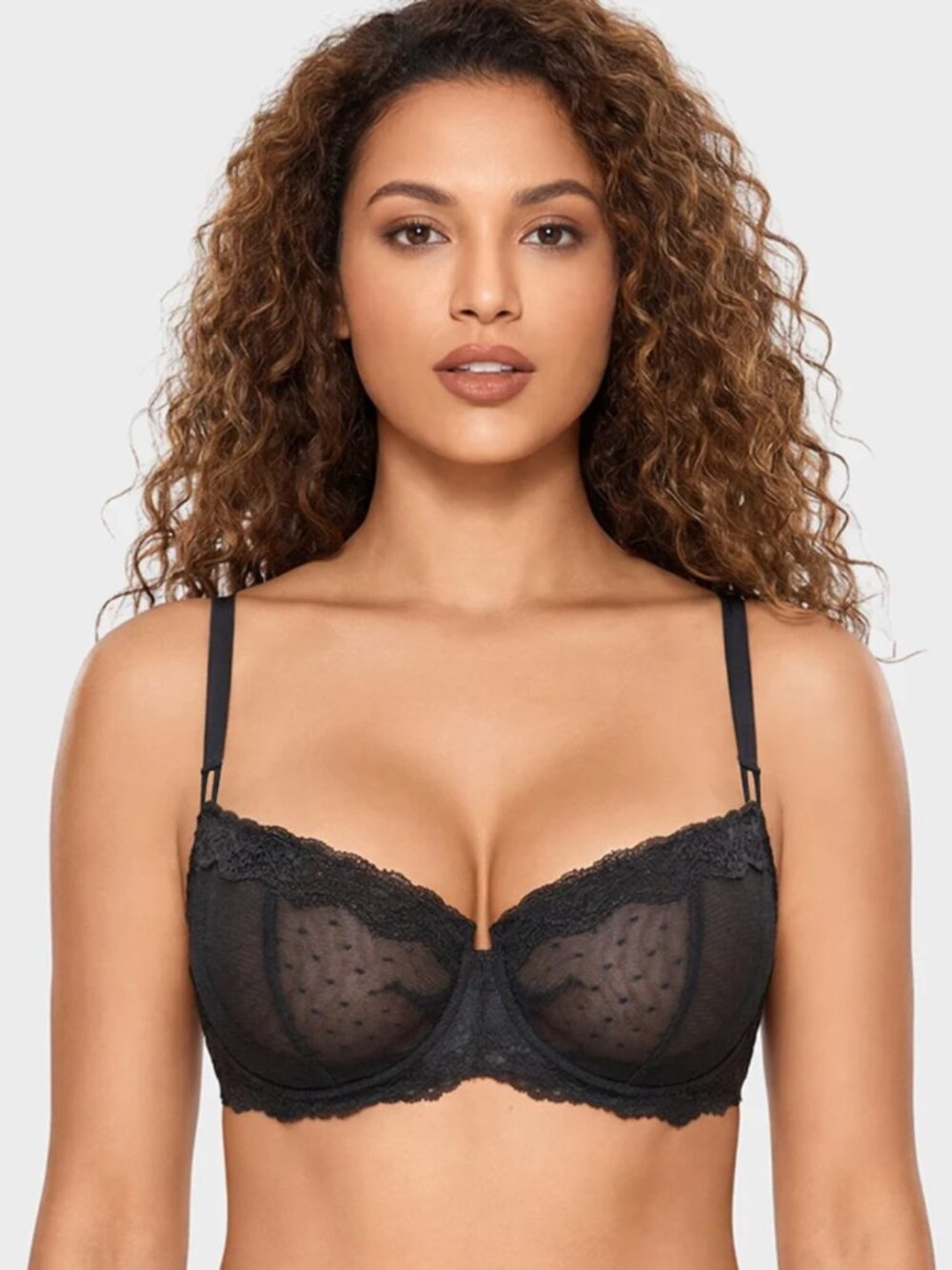 Shecurve Women's Lace Underwire Unlined Sheer Demi Balconette Bra 38F Black